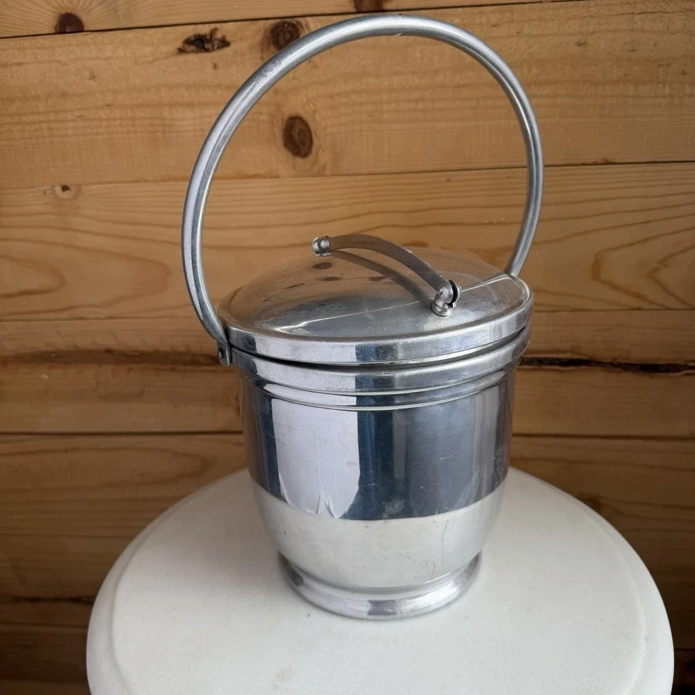 Depression Era Swing Lid Chrome Ice Bucket Insulated *Flaws* Made In Italy